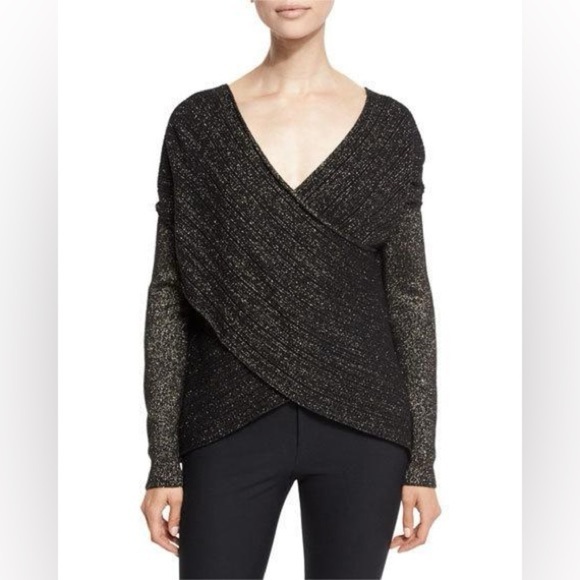 10 Crosby Derek Lam Sweaters - Derek Lam 10 Crosby Cross-Front Metallic Wool-Blend Sweater Black/Gold Size M